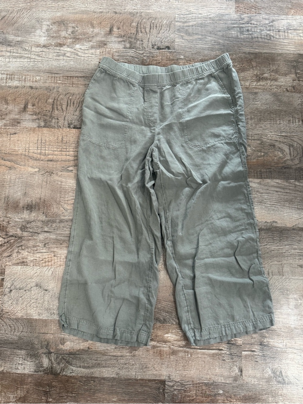 Pure Jill J Jill Crop Pants Women's Linen Blend Elastic Waist Pockets Size L